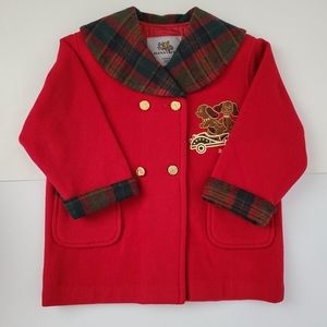Vintage Red Winter Coat Children's With Appliques Size 6